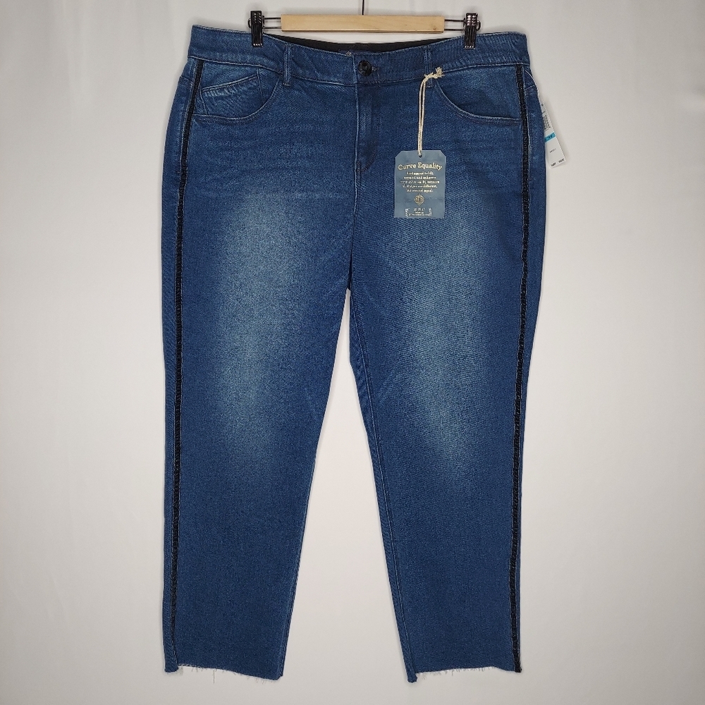 Democracy Ab Solution Jeans Women 20W Slim Straight Velvet Sparkle Racing Stripe